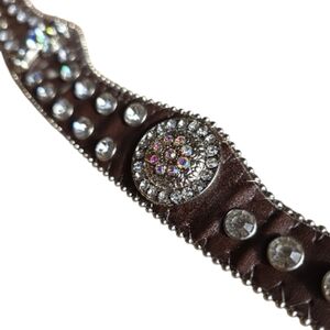 Nona Western Embellished Brown Leather Hat Band